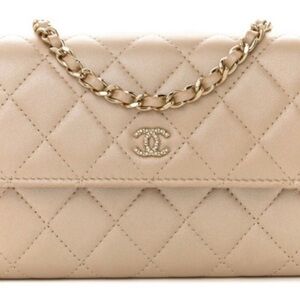 Chanel Iridescent Calfskin Light Beige Pearl wallet on chain woc MINTw dustbag